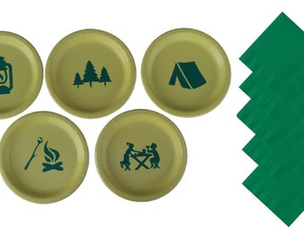 Camping Dinner Plates with Solid Color Lunch Napkins Set for 5 People, Camping Dessert Plates, Camping 9" plates, Camping 7" plates