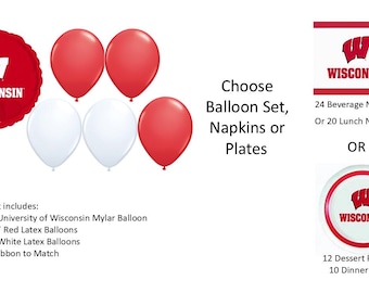 University of Wisconsin Balloons,  Badgers Balloons, University of Wisconsin Napkins, University of Wisconsin Tablecover