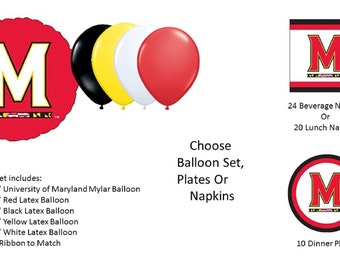 University of Maryland Balloons, Terrapin Balloons, University of Maryland Napkins, Maryland Plates