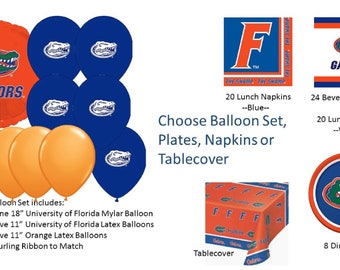 University of Florida Balloons, University of Florida Gators Balloons, University of Florida Napkins, Gators Balloons, Florida Plates