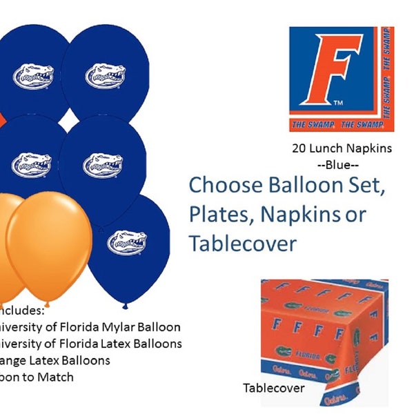 University of Florida Balloons, University of Florida Gators Balloons, University of Florida Napkins, Gators Balloons, Florida Plates