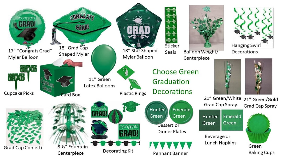 Green Graduation Decorations, Green Grad Mylar Balloons, Emerald Green