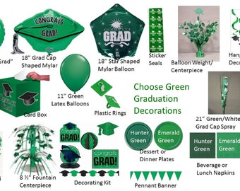 Green Graduation Decorations, Green Grad Mylar Balloons, Emerald Green Graduation Decor, Green Grad Stickers