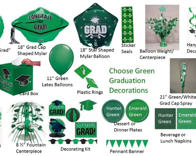 Green Graduation Decorations, Green Grad Mylar Balloons, Emerald Green Graduation Decor, Green Grad Stickers