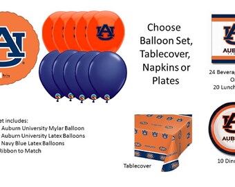 Auburn University Balloons, Auburn Tigers balloons, Auburn Napkins, Auburn University Napkins, Auburn Plates, Auburn Tablecover