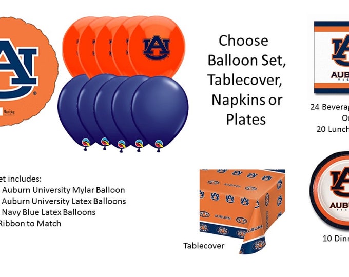 Auburn University Balloons, Auburn Tigers balloons, Auburn Napkins, Auburn University Napkins, Auburn Plates, Auburn Tablecover