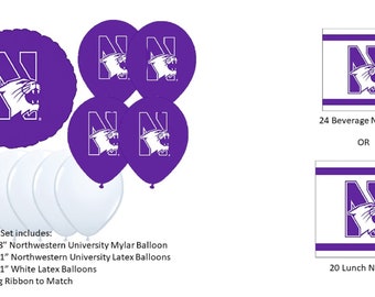 Northwestern University Balloons, Wildcats balloons, Northwestern Wildcats Balloons, Northwestern napkins