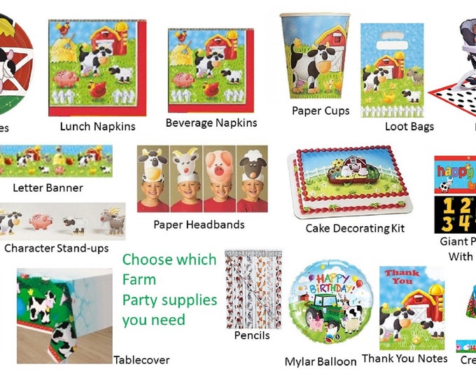 Farm Plates, Farm Napkins, Farm Tablecover, Farm Banner, Farm Balloon, Barnyard Puzzle Cake Decorating Kit