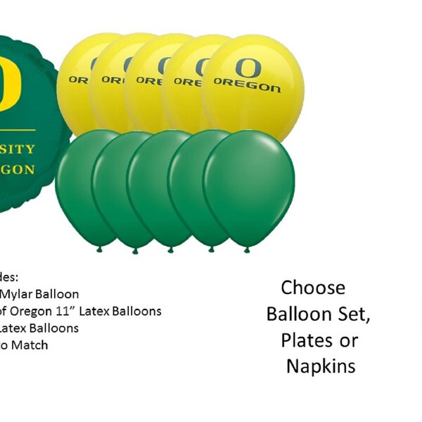 University of Oregon Balloons, University of Oregon napkins, University of Oregon Plates