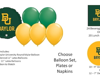 Baylor University Balloons, Baylor Bears balloons, Baylor Napkins, Baylor Plates, Baylor Dinner Plates
