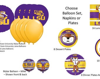 Louisiana State University Balloons, LSU balloons, Louisiana State University Napkins