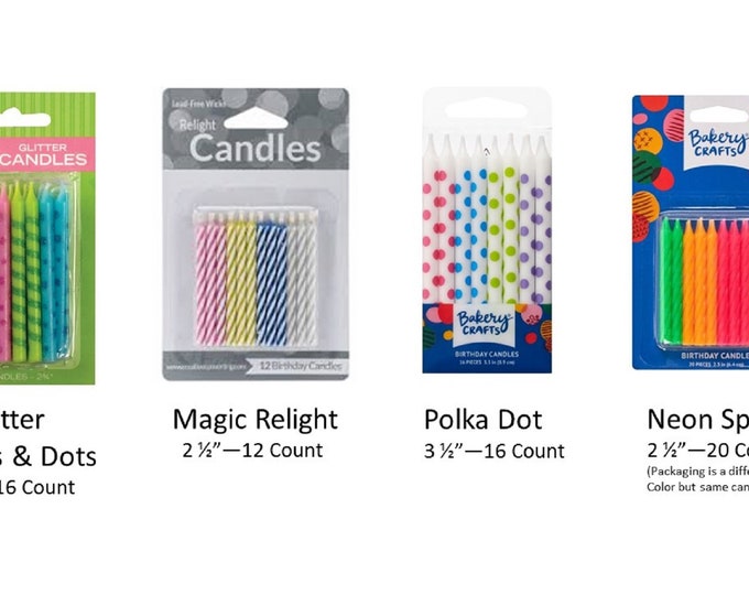 Glitter Stripes & Dots Candles, Polka Dot Candles, Neon Candles, Magic Relight Candles