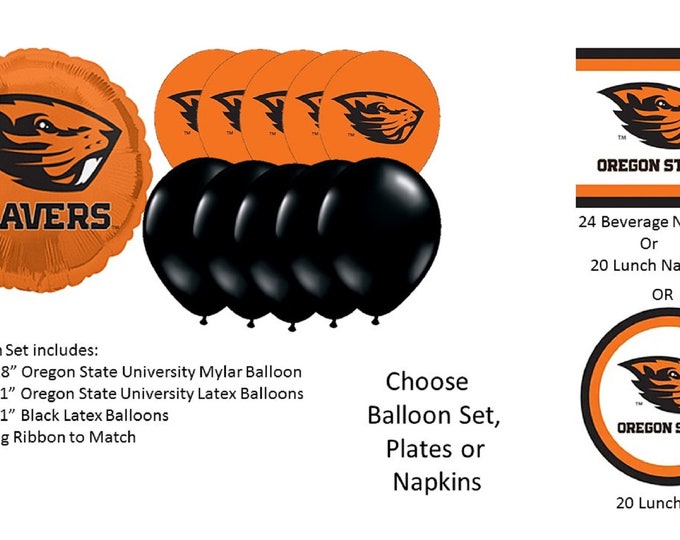 Oregon State University Balloons, Beavers balloons, Oregon State Beavers Balloons, Oregon State Napkins, Oregon State Plates