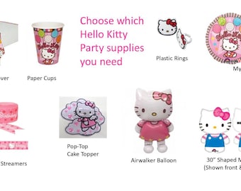 Hello Kitty Rainbow Balloon, Hello Kitty Air walker, Hello Kitty Rings, Hello Kitty Table cover, Hello Kitty Cake, Hello Kitty Cups