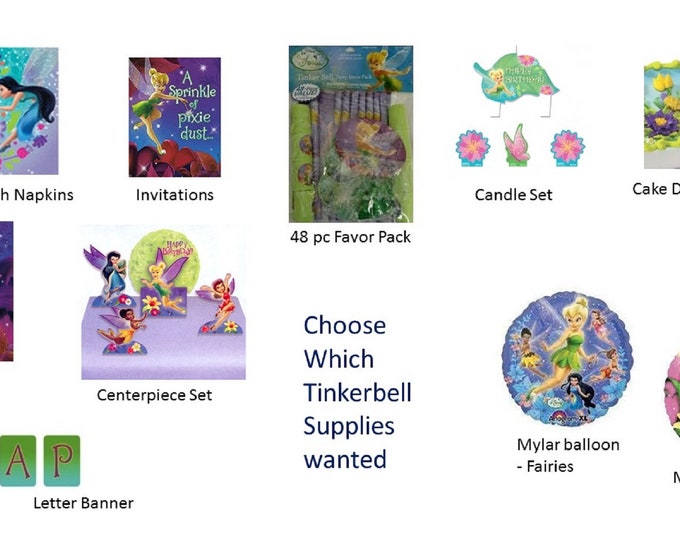 Tinkerbell Balloon, Tinkerbell Napkins, Tinkerbell Favor Pack, Tinkerbell Banner, Tinkerbell Centerpiece, Tinkerbell Invitations