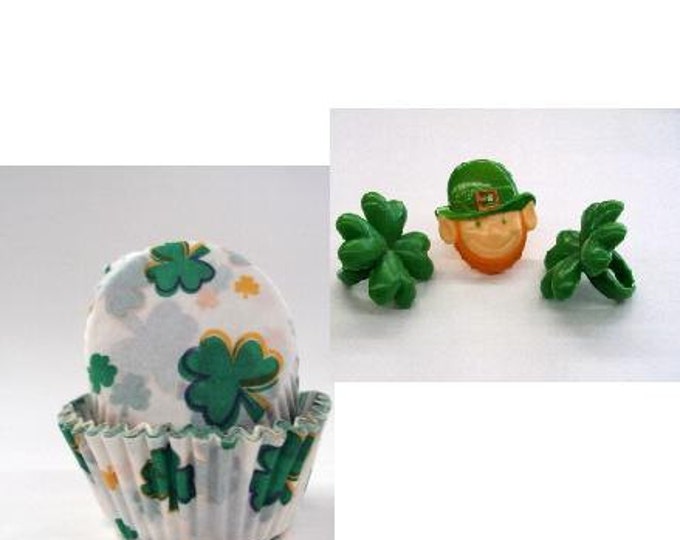 12 Shamrock & Leprechaun Rings with Shamrock Baking Cups