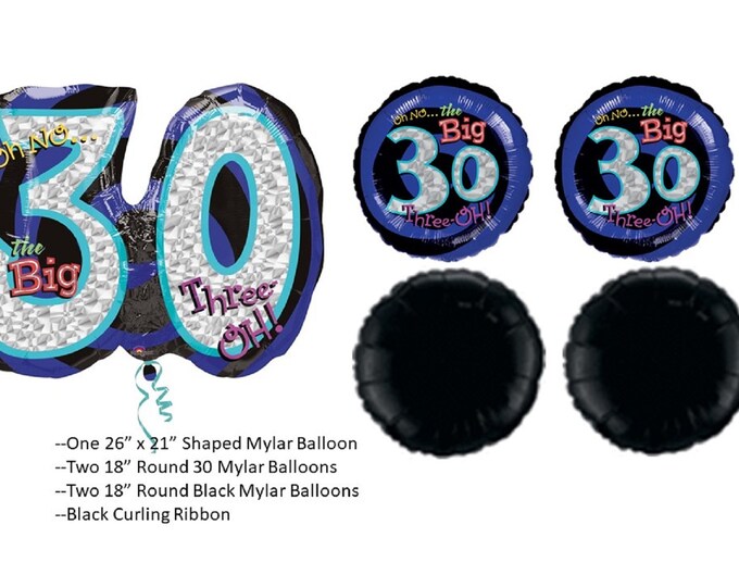 30th Birthday Balloon Bouquet, Oh No the Big 30 Balloons