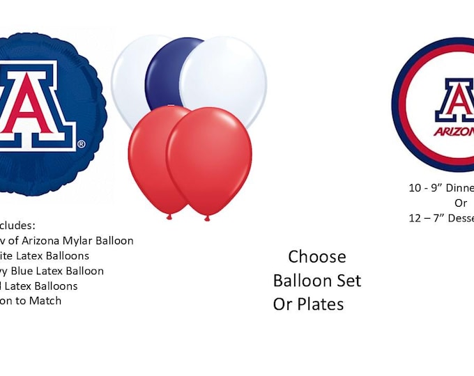 University Of Arizona Balloons, Arizona University Balloons, Arizona Napkins, University of Arizona Plates