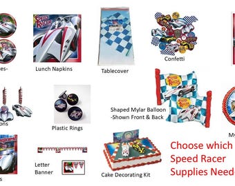 Speed Racer Plates, Speedracer Napkins, Speed Racer Balloons, Speedracer Tablecover, Speed Racer Rings