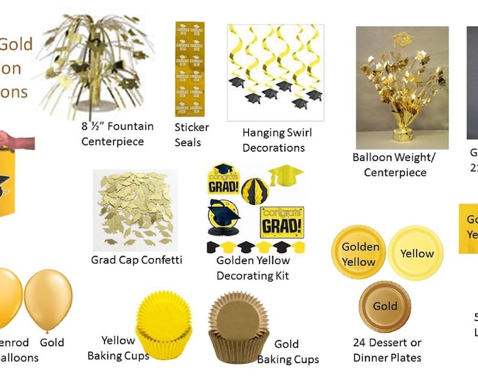 Gold Graduation Decorations, Gold Graduation Decor, Yellow Graduation Decorations, Golden Yellow Room Decorating Kit