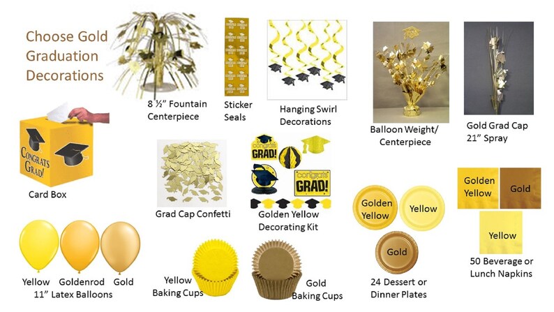 Gold Graduation Decorations, Gold Graduation Decor, Yellow Graduation Decorations, Golden Yellow Room Decorating Kit image 1