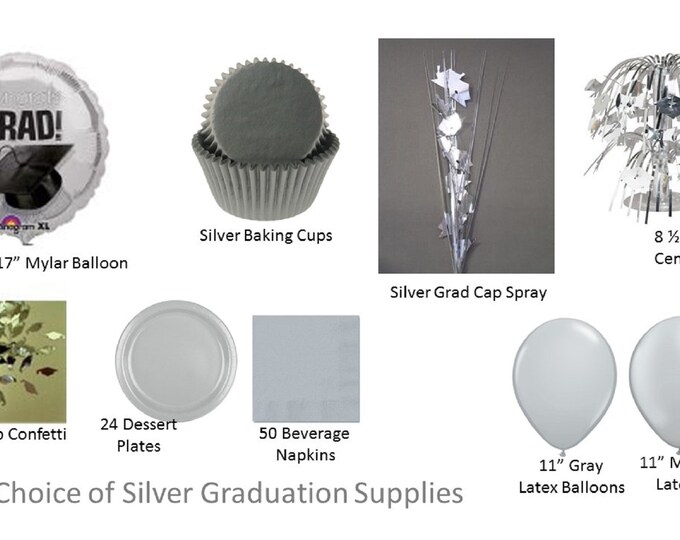Silver Graduation Decorations, Silver Grad Mylar Balloons, Silver Graduation Decor,
