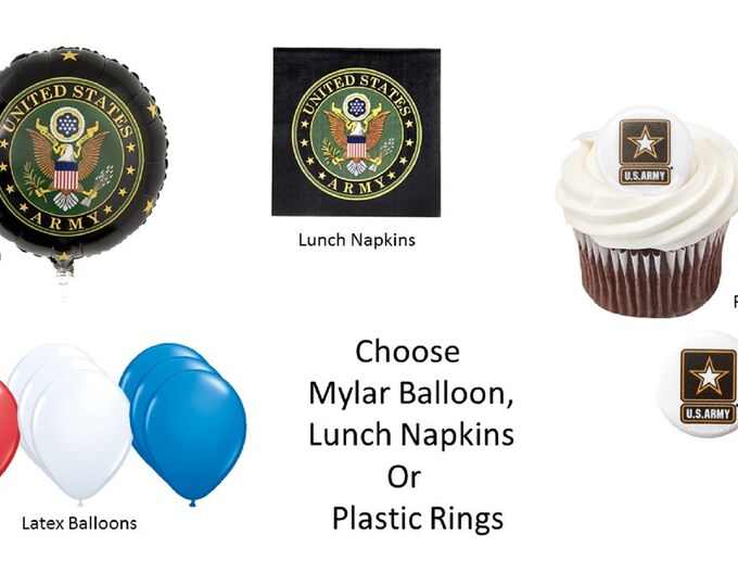 United States Army Balloon, United States Army Napkins, United States Army Cupcake Decoration, United States Army Rings