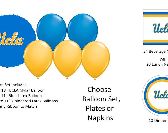UCLA Balloons, Bruins Balloons, University of California Los Angeles balloons, UCLA Napkins, UCLA plates