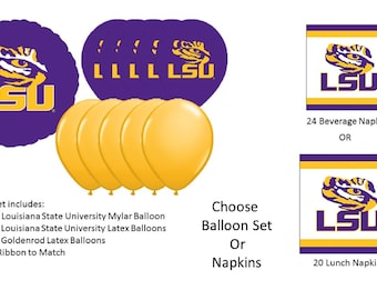 Louisiana State University Balloons, LSU balloons, Louisiana State University Napkins