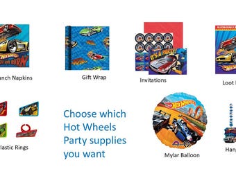 Hot Wheels Balloons, Hot Wheels Plates, Hot Wheels Napkins, Hot Wheels Gift Wrap, Hot Wheels Rings, Hot Wheels Invitations, Hot Wheels Loot