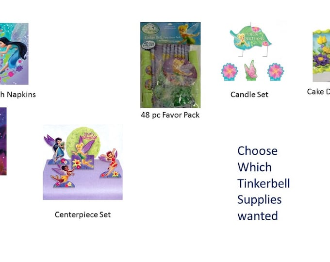 Tinkerbell Napkins, Tinkerbell Favor Pack, Tinkerbell Centerpiece. Tinkerbell Cake Decorating Kit