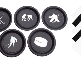Hockey Dinner Plates, Hockey Dessert Plates - with Solid Color Napkins - Set for 5 People