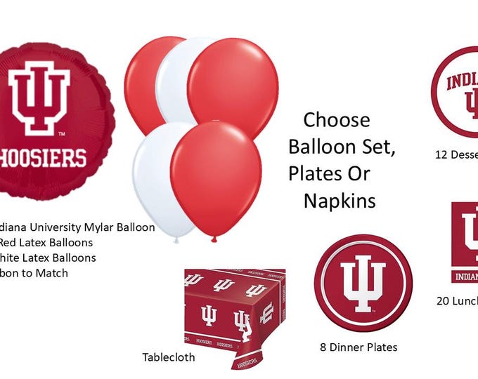 University of Indiana balloons, Indiana University Napkins, University of Indiana napkins, Indiana Plates, Indiana Tablecover