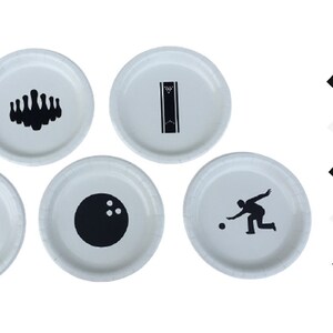 Bowling Dinner Plates with Solid Color Lunch Napkins - Set for 5 People, Bowling 9&quot; Plates