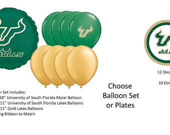 University of South Florida Balloons, University of South Florida Bulls Balloons, University of South Florida plates