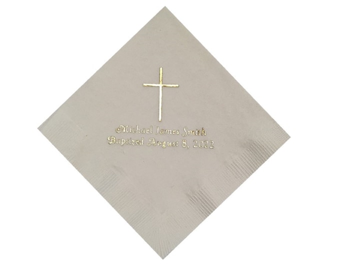 Baptism Personalized Beverage Napkins - Cross, Baptism Napkins