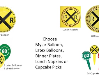 Railroad Balloons, Railroad Plates, Railroad Cupcake Picks, Railroad Napkins
