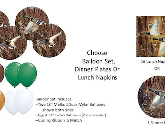 Mallard Duck Mylar Balloon Set, Mallard Duck Napkins, Duck Pond Balloons, Duck Pond Lunch Napkins, Duck Pond Plates