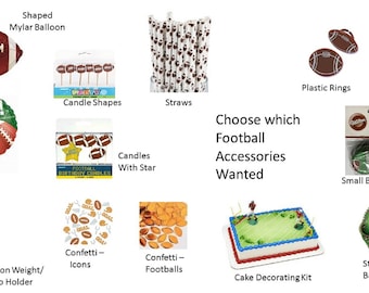 Football Party Supplies, Football Balloons, Football Candles, Football Cake Decorating Kit, Football Confetti, Football Cupcakes