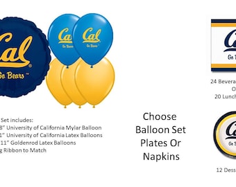 University of California Balloons, University of California Bears balloons, University of California napkins