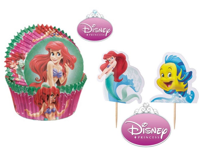 Little Mermaid Baking Cups with Little Mermaid and Flounder Picks