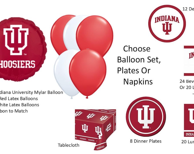 University of Indiana balloons, Indiana University Napkins, University of Indiana napkins, Indiana Plates, Indiana Tablecover