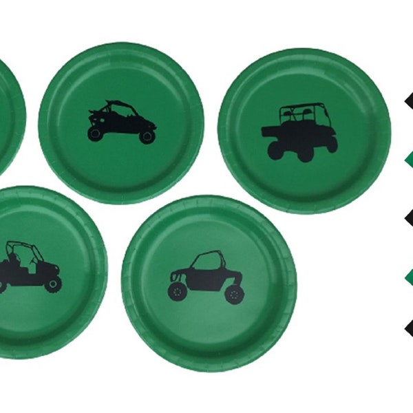 UTV Dinner Plates, ATV Dessert Plates - with Solid Color Napkins - Set for 5 people