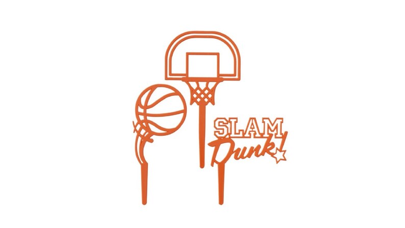 Peut inclure: Ensemble de d&eacute;corations de g&acirc;teau orange&nbsp;: panier de basket-ball, ballon de basket-ball et inscription &laquo;&nbsp;SLAM Dunk&nbsp;!&nbsp;&raquo;.