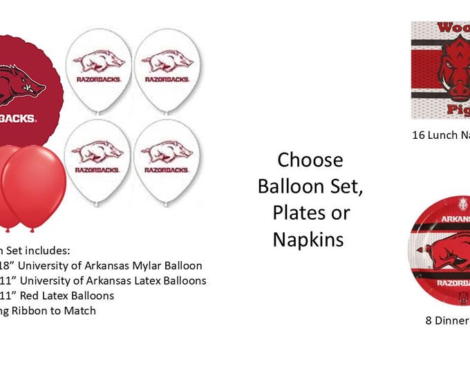 University of Arkansas Balloons, Razorbacks balloons, University of Arkansas Napkins, University of Arkansas Plates