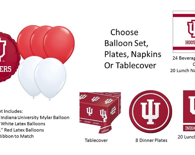 University of Indiana balloons, Indiana University Napkins, University of Indiana napkins, Indiana Plates, Indiana Tablecover