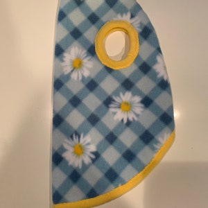 Sphynxcature. Cat clothing, fleece sweater, daisy with yellow trim