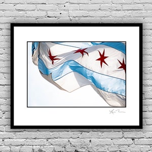Chicago Flag Waving2 - Photographic Print or Metal  - Photography Artwork red white blue home decor four stars windy city photo chitown art