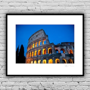 Colosseum at Night - Rome Italy historic roma italia artwork photo decor metal print blue orange sky landmark travel lights europe colosseo