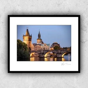 Old Town and Charles Bridge at Night Prague Metal Print Photo Artwork Vltava River Czech Republic Czechia night yellow blue city lights art